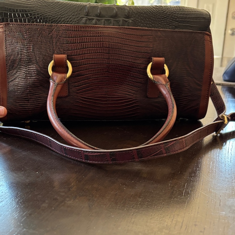 Brahmin Brown and Black Textured Leather Satchel - Picture 5 of 16